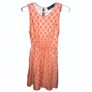 Blue Rain Sleeveless Orange Mesh Polka Dot Dress